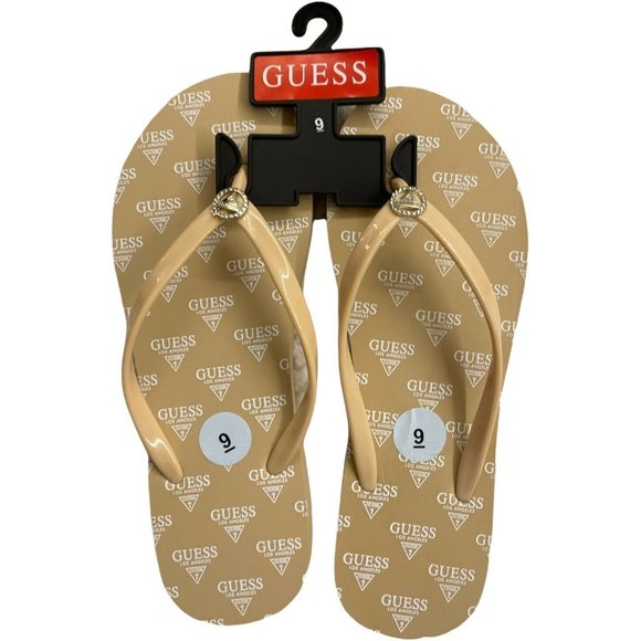 Women’s Flip Flops Sandals Guess WG LENT3-C Light Natural SY Size 9 - Picture 1 of 11